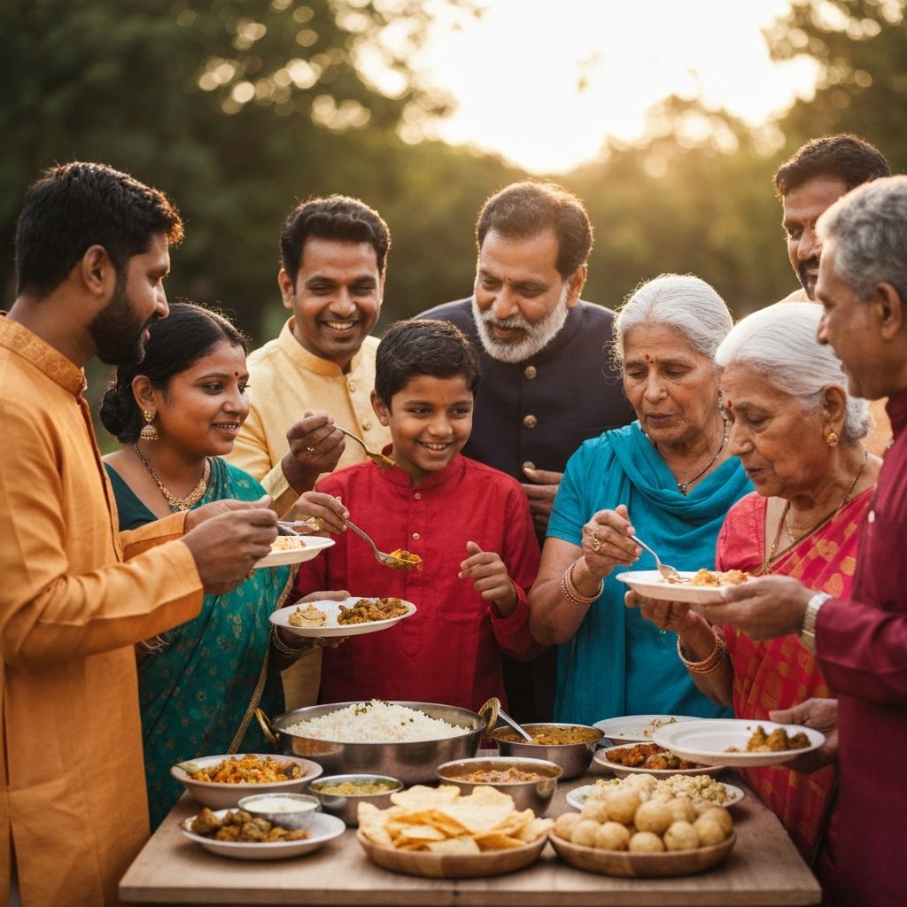 Community gathered around food